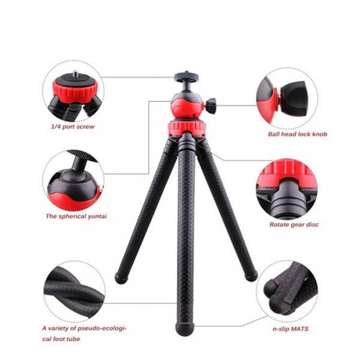 JM-801 PORTABLE OCTOPUS FLEXIBLE MONOPOD TRIPOD WITH PHONE HOLDER CLIP FOR SMARTPHONE